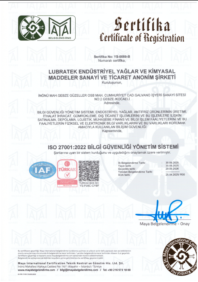 ISO 27001 BİLGİ GÜVENLİĞİ YÖNETİM SERTİFİKASI