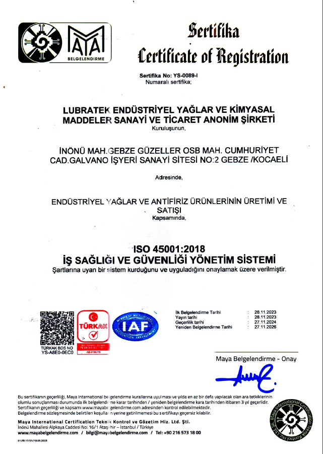 ISO 45001 İŞ SAĞLIĞI VE GÜVENLİĞİ SERTİFİKASI